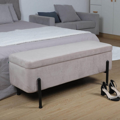 Home Source Oasis Light Grey Velvet Ottoman With Black Metal Legs - image 1