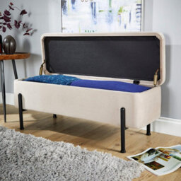 Home Source Oasis Light Grey Velvet Ottoman With Black Metal Legs - thumbnail 4