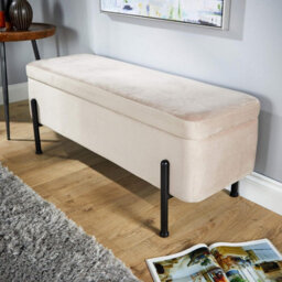 Home Source Oasis Light Grey Velvet Ottoman With Black Metal Legs - thumbnail 3