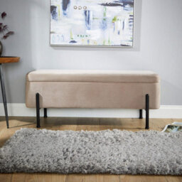 Home Source Oasis Light Grey Velvet Ottoman With Black Metal Legs - thumbnail 2