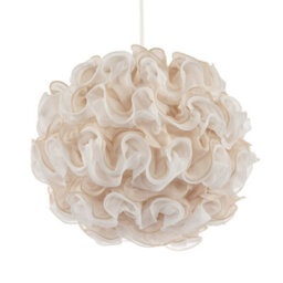 Happy Homewares Modern White And Taupe Ribbon Velvet Fabric Round Pendant Light Shade
