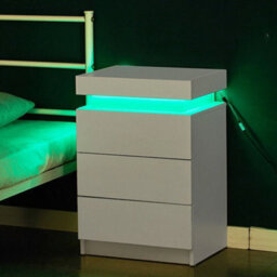 3 Drawers High Gloss Front Bedside Table Cabinet Led Nightstand White - thumbnail 4