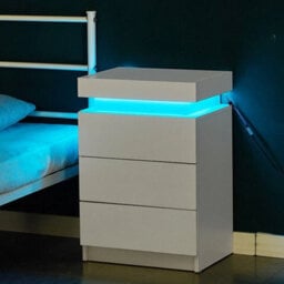 3 Drawers High Gloss Front Bedside Table Cabinet Led Nightstand White - thumbnail 6