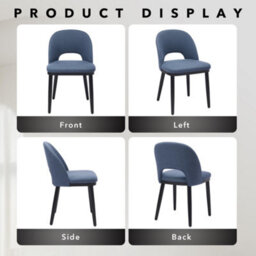 London Boutique Set Of 2 Linen Fabric Dining Chairs, Upholstered Kitchen Chairs, Curved Backrests, Wooden Legs, Hollowed Blue - thumbnail 3