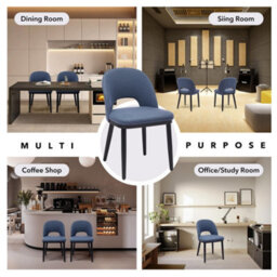 London Boutique Set Of 2 Linen Fabric Dining Chairs, Upholstered Kitchen Chairs, Curved Backrests, Wooden Legs, Hollowed Blue - thumbnail 7