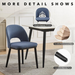 London Boutique Set Of 2 Linen Fabric Dining Chairs, Upholstered Kitchen Chairs, Curved Backrests, Wooden Legs, Hollowed Blue - thumbnail 6
