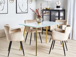 Beliani Dining Table Mulga Marble/ Gold 120 Cm 70 Cm Tempered Glass - thumbnail 2