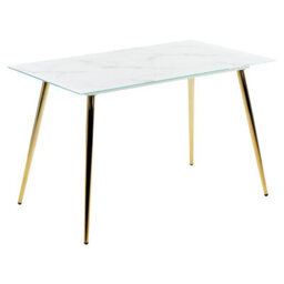 Beliani Dining Table Mulga Marble/ Gold 120 Cm 70 Cm Tempered Glass