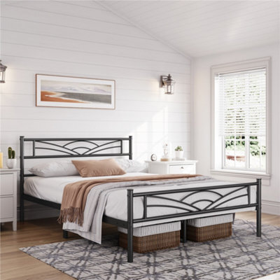 Yaheetech Black 5Ft King Metal Bed Frame With Cloud-Inspired Design Headboard - image 1