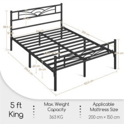 Yaheetech Black 5Ft King Metal Bed Frame With Cloud-Inspired Design Headboard - thumbnail 4
