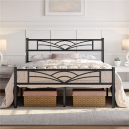 Yaheetech Black 5Ft King Metal Bed Frame With Cloud-Inspired Design Headboard - thumbnail 2