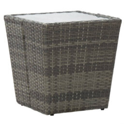 Berkfield Tea Table Grey 41.5X41.5X43 Cm Poly Rattan And Tempered Glass - thumbnail 1