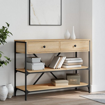 Walplus Console Table With Drawers And Shelves Sonoma Oak Engineered Wood - image 1