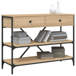 Walplus Console Table With Drawers And Shelves Sonoma Oak Engineered Wood - thumbnail 3