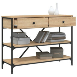 Walplus Console Table With Drawers And Shelves Sonoma Oak Engineered Wood - thumbnail 4