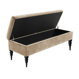120Cm Safar Plain Ottoman Storage Bench -Upholstered Shoes Bench With Black Turned Wooden Legs - Beige Naple Ottoman Bench - thumbnail 2