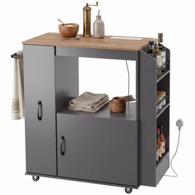 Kitchen Trolley On Wheels, Rolling Kitchen Cart With Power Outlet - image 1