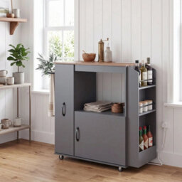 Kitchen Trolley On Wheels, Rolling Kitchen Cart With Power Outlet - thumbnail 6