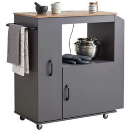 Kitchen Trolley On Wheels, Rolling Kitchen Cart With Power Outlet - thumbnail 4