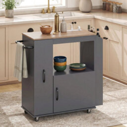 Kitchen Trolley On Wheels, Rolling Kitchen Cart With Power Outlet - thumbnail 5