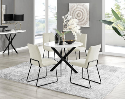 Furniturebox Uk Novara White Gloss Black Leg Round Dining Table & 4 Cream Halle Chairs - image 1