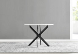 Furniturebox Uk Novara White Gloss Black Leg Round Dining Table & 4 Cream Halle Chairs - thumbnail 8