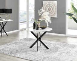 Furniturebox Uk Novara White Gloss Black Leg Round Dining Table & 4 Cream Halle Chairs - thumbnail 2
