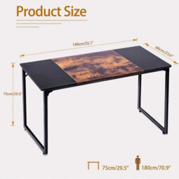 Computer Desk 140X60Cm Vintage Black Home Office Pc Laptop Study - thumbnail 2