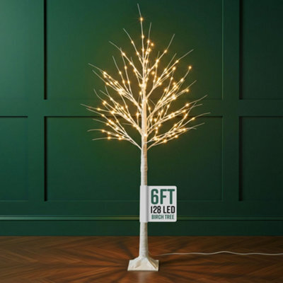 Globrite Pre-Lit Twig Christmas - Tree 6 Ft, White Birch - 128 Warm White Led  Bendable Branches Indoor Outdoor Xmas Decorations - image 1