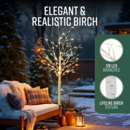 Globrite Pre-Lit Twig Christmas - Tree 6 Ft, White Birch - 128 Warm White Led  Bendable Branches Indoor Outdoor Xmas Decorations - thumbnail 3