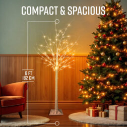 Globrite Pre-Lit Twig Christmas - Tree 6 Ft, White Birch - 128 Warm White Led  Bendable Branches Indoor Outdoor Xmas Decorations - thumbnail 2