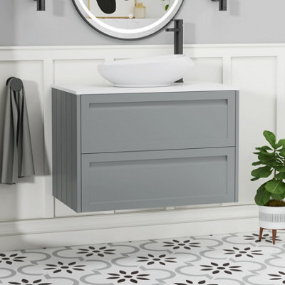 Royal Bathrooms Royal Bathroom Elmore 800mm Matt Pebble Grey Wall Mounted Bathroom Vanity Unit 2 Drawer Plain White Worktop With Nova Basin - image 1