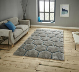 Geometric Grey/blue Modern Shaggy Handmade Easy To Clean Rug For Dining Room Bedroom & Living Room-180Cm X 270Cm - thumbnail 1
