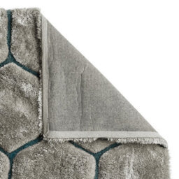 Geometric Grey/blue Modern Shaggy Handmade Easy To Clean Rug For Dining Room Bedroom & Living Room-180Cm X 270Cm - thumbnail 2