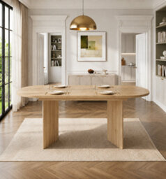 Btm 120 160Cm Oval Extendable Dining Table, Hidden Sliding Extension, Space Saving Kitchen Table For 4 6, Oak - thumbnail 2