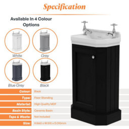 Plum&clay Fairmont Black Traditional Cloakroom Bathroom Vanity Unit With Basin (H)86Cm (W)51Cm - thumbnail 5