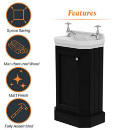 Plum&clay Fairmont Black Traditional Cloakroom Bathroom Vanity Unit With Basin (H)86Cm (W)51Cm - thumbnail 6
