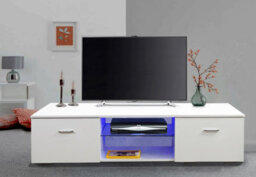 "Mda Designs Auriga White Tv Cabinet For Flat Tv Screens Of Up To 65"" Entertainment Unit With Built-In Blue Led Lights" - thumbnail 3