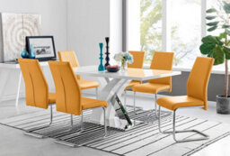 Furniturebox Atlanta White High Gloss And Chrome 6 Seater Dining Table With Statement X Shaped Legs And 6 Mustard Faux Leather Lorenzo Chairs - thumbnail 1