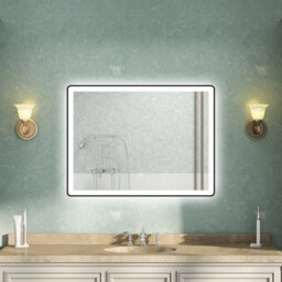 AVER-GROWTH Illuminated Bathroom Mirror With Led Lights 3 Colour Black Frame Anti-Fog Dimmable Touch/wall Switch Vertical/horizontal 800X600mm