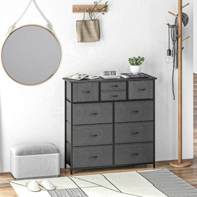 Homcom Bedroom Chest Of Drawers Fabric Dresser W/ Foldable Drawers Black