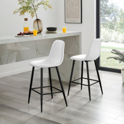 Furniturebox Corona 2X White Faux Leather Black Legs Bar Stools - Breakfast Bar Stools - Kitchen Bar Stools - Bar Chairs - thumbnail 1