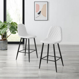 Furniturebox Corona 2X White Faux Leather Black Legs Bar Stools - Breakfast Bar Stools - Kitchen Bar Stools - Bar Chairs - thumbnail 2