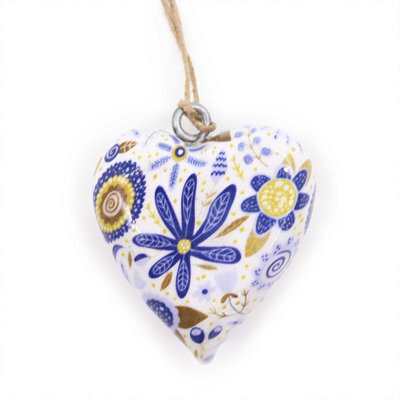 Blue Floral Wooden Heart Decor - Large Wall & Mantel Accent - image 1