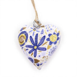 Blue Floral Wooden Heart Decor - Large Wall & Mantel Accent - thumbnail 1