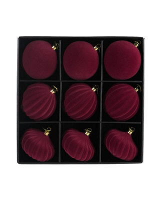 Werchristmas Set Of 9 Velvet Baubles, Burgundy, 10 Cm - image 1