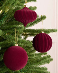 Werchristmas Set Of 9 Velvet Baubles, Burgundy, 10 Cm - thumbnail 2