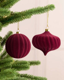 Werchristmas Set Of 9 Velvet Baubles, Burgundy, 10 Cm - thumbnail 3