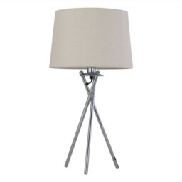 First Choice Lighting Tripod - Chrome Lamp With Natural Linen Shade