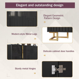 Btm Black Sideboard 152 X 40 X 75 Cm With Geometric Design, Gold Handles And Legs, Modern Storage Cabinet - thumbnail 7